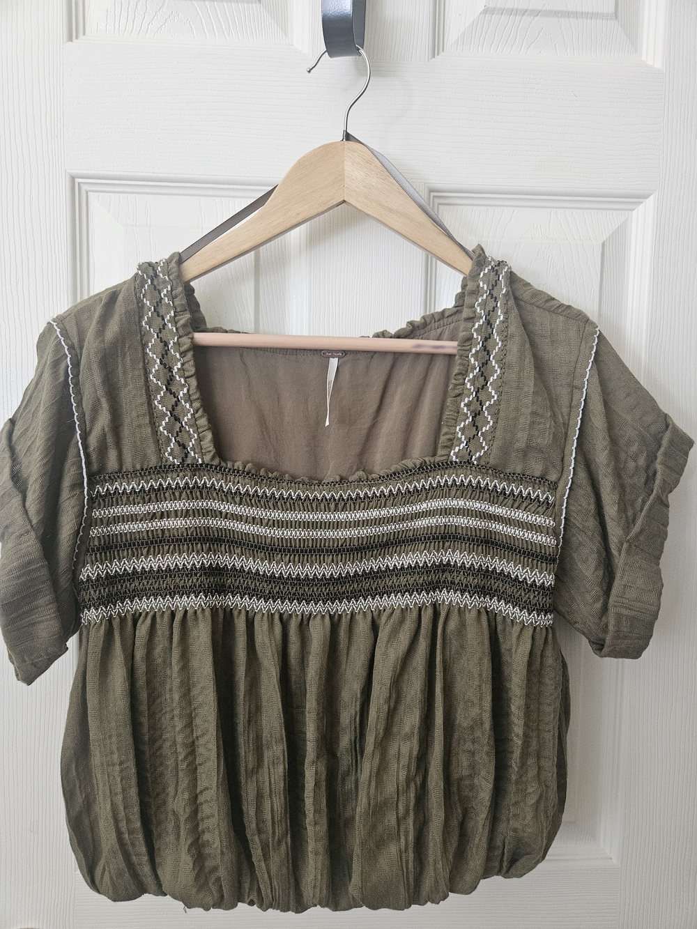 Free People Olive Embroidered Square-Neck Top